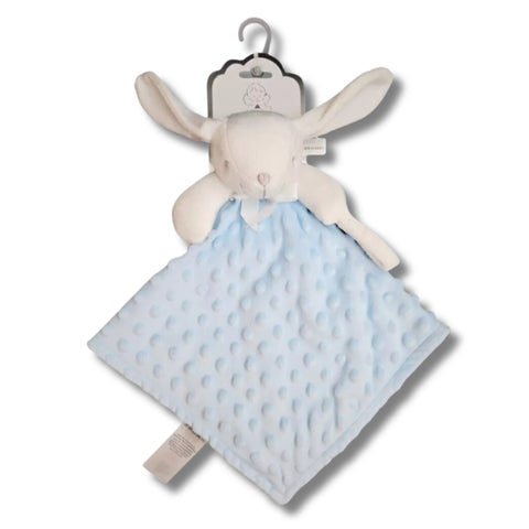 Doudou lapin avec attache tétine bleu clair